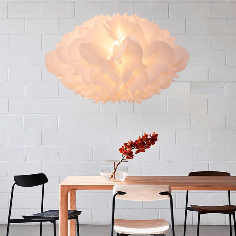 Cloud Hanging Ceiling Light Art Deco Acrylic 1 Light White Suspension Light for Dining Room, 16"/23.5" Wide