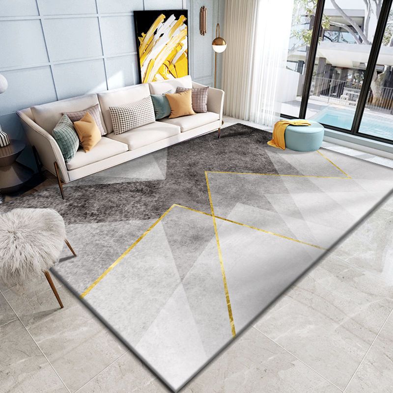 Black Modern Rug Polyester Graphic Rug Stain Resistant Rug for Home Decoration