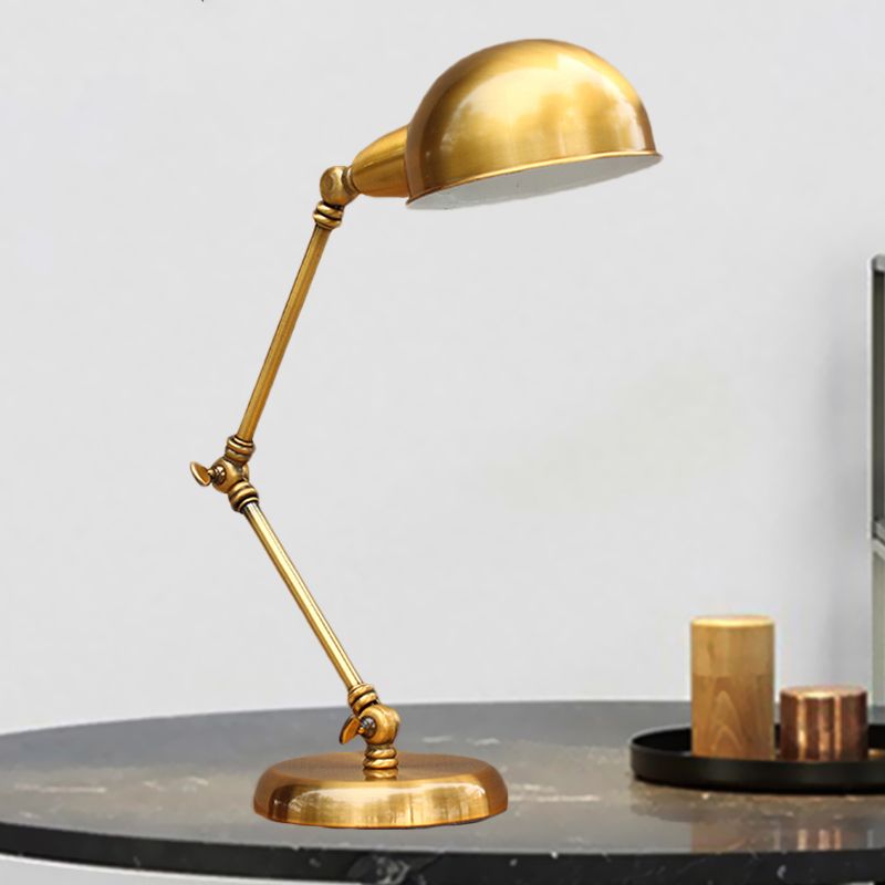 1 Head Desk Light with Dome Shade Vintage Loft Metallic Adjustable Desk Lamp in Gold for Bedroom