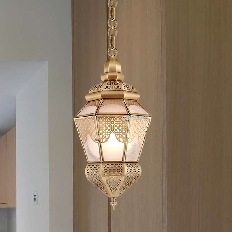 1-Bulb Metal Hanging Lamp Fixture Bohemia Style Brass Lantern Living Room Ceiling Pendant Lamp