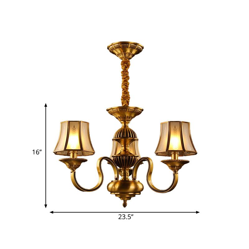 3/5/6 Lights Flared Chandelier Lighting Colonialism Gold Frosted Glass Hanging Ceiling Lamp