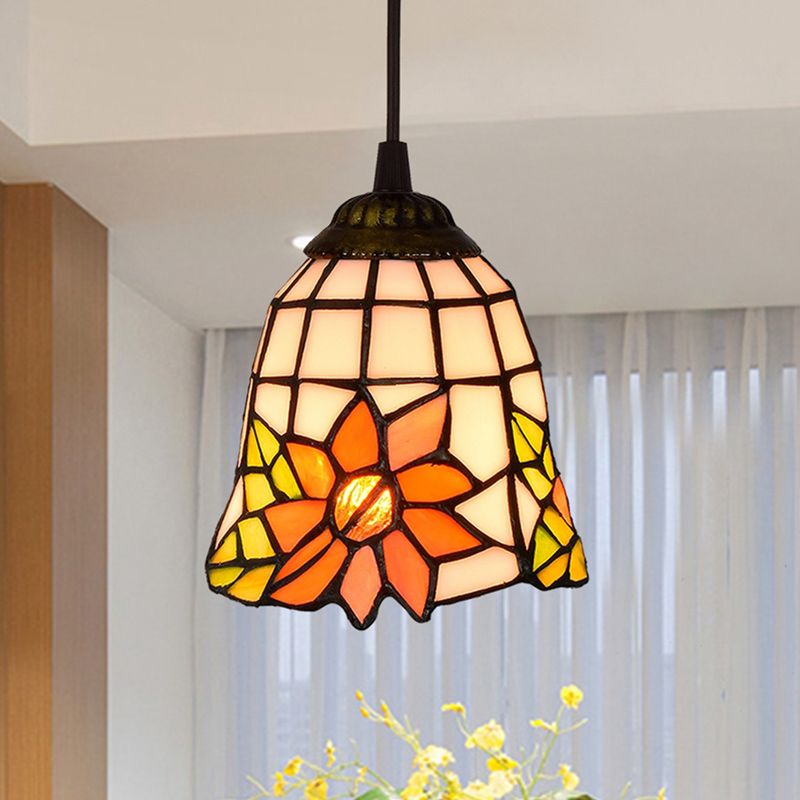 Shaded Pendant Light 1 Bulb Stained Art Glass Tiffany Suspension Light Fixture for Corridor