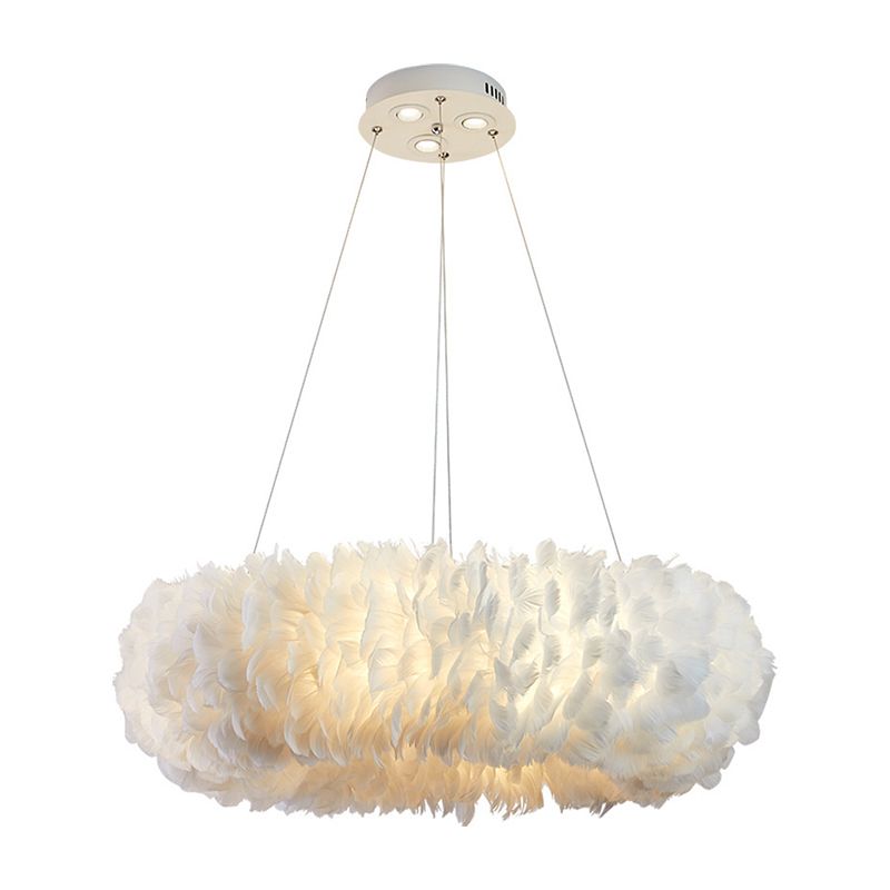 Modern Circular Chandelier Lights Feather Chandelier Light Fixture in White
