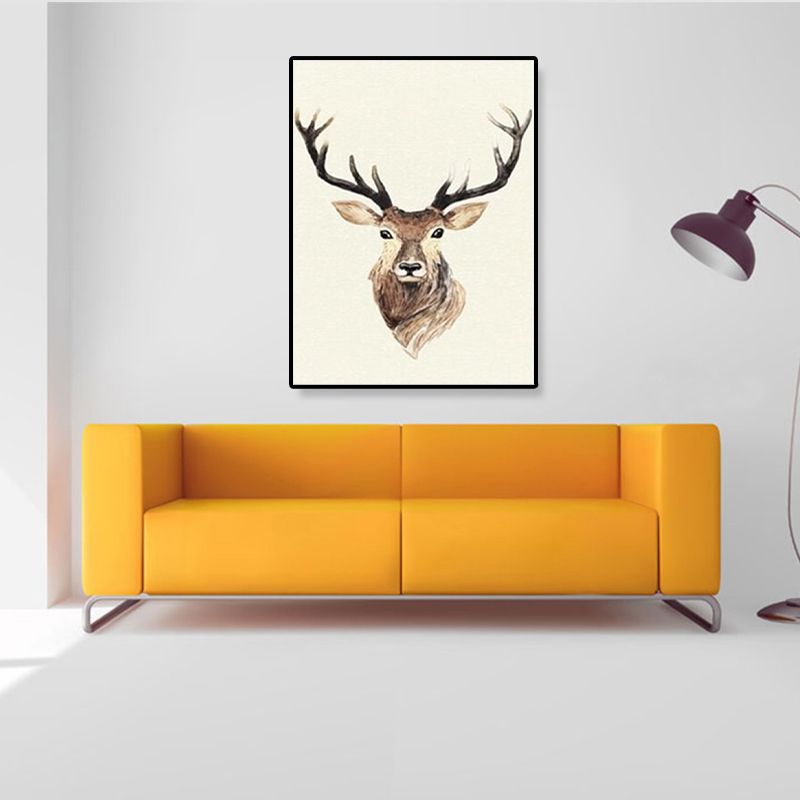 Cute Illustration Animal Canvas Art House Interior Wild Life Wall Decor in Soft Color, Textured