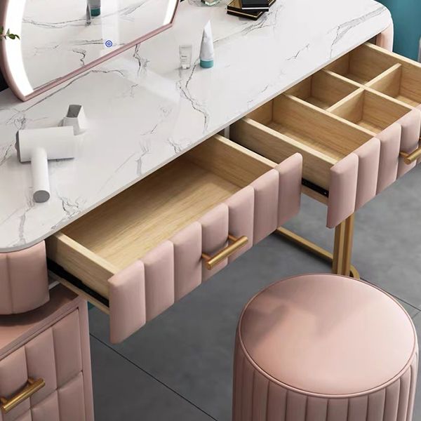 Modern Pink and Gray Standing Vanity Dressing Table with Makeup Table and Stool