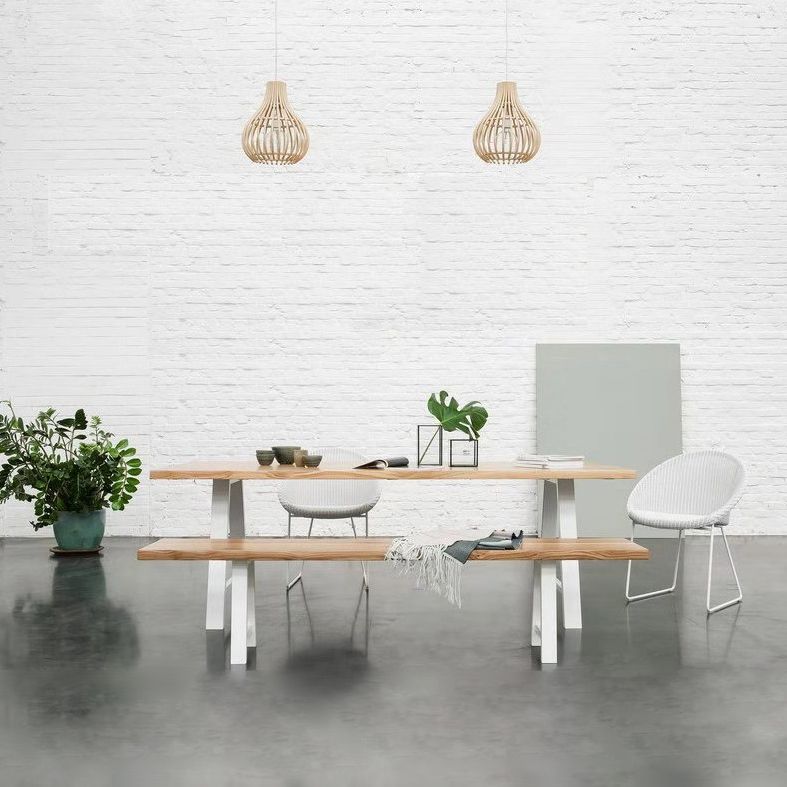 Rectangle 4 Legs Luxury Table Wood Color Fixed Table with Pinewood Solid Wood