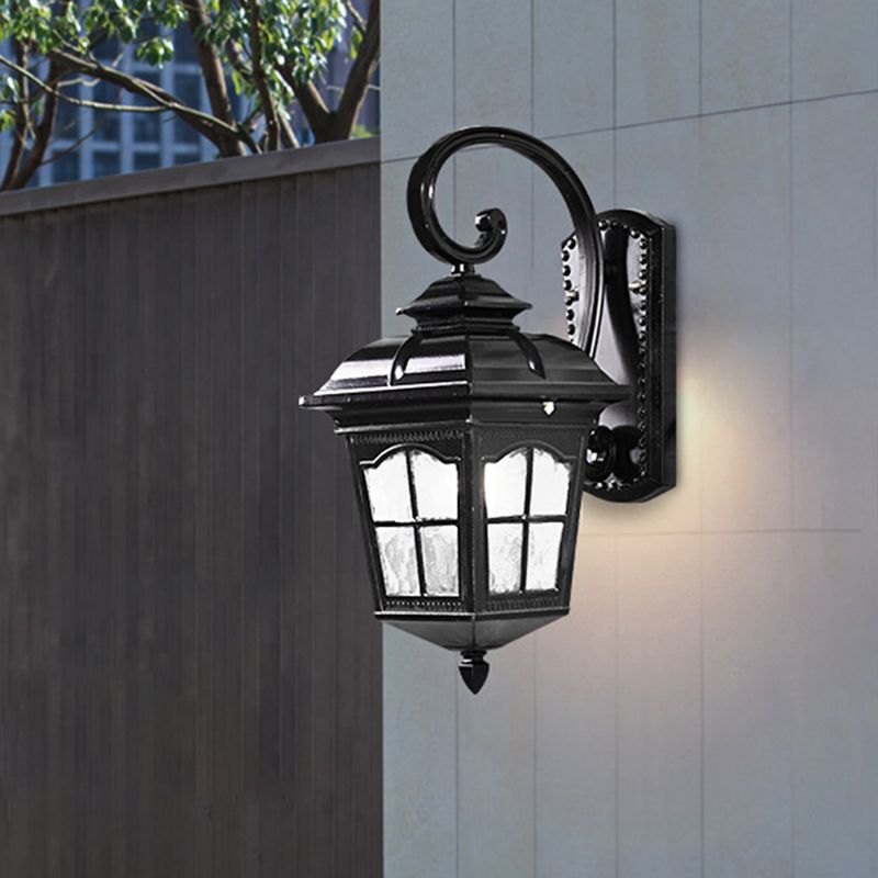 Farmhouse Lantern Sconce Light Fixture 1-Bulb Water Glass Wall Lighting Ideas in Black