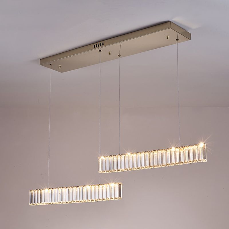 Modern Crystal Chandelier Lamp Linear LED Island Pendant for Dining Room