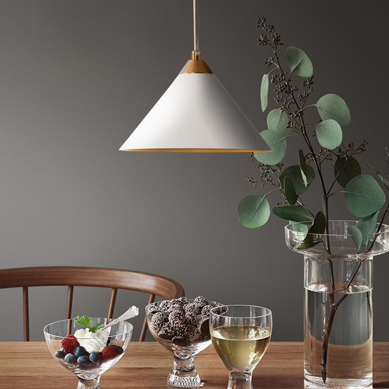 White Conical Ceiling Lighting Modernism 1 Bulb Metal Pendant Light Fixture for Living Room