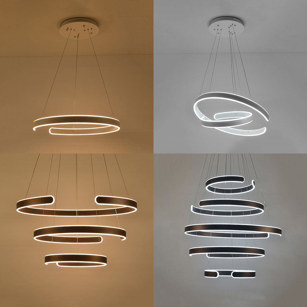 Postmodern 1/2/3-licht LED-suspensie Licht met acrylschaduw Bruin/witte ring Kroonluchter hanger in warm/wit/natuurlijk licht