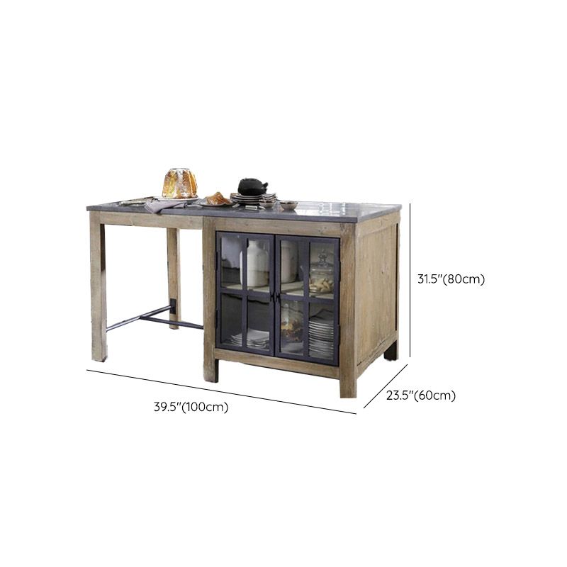 Modern Kitchen Island Table with Storage Cabinet Pine Wood Prep Table