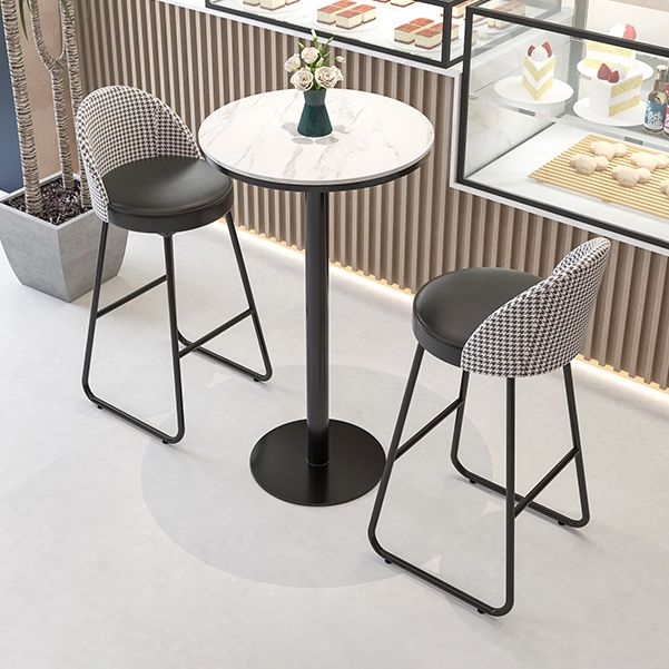 Industrial Metal Bar Table 23.6" Round Faux Marble Top Pedestal Bistro Table for Cafe