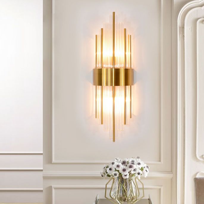 Unique Shade Crystal Wall Sconce Modern Style 2-Lights Wall Mount Light Fixture in Gold