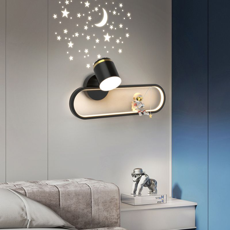 Metal Oval Shape Wall Light Astronaut 2 Lights LED Wall Sconce for Kid's Room