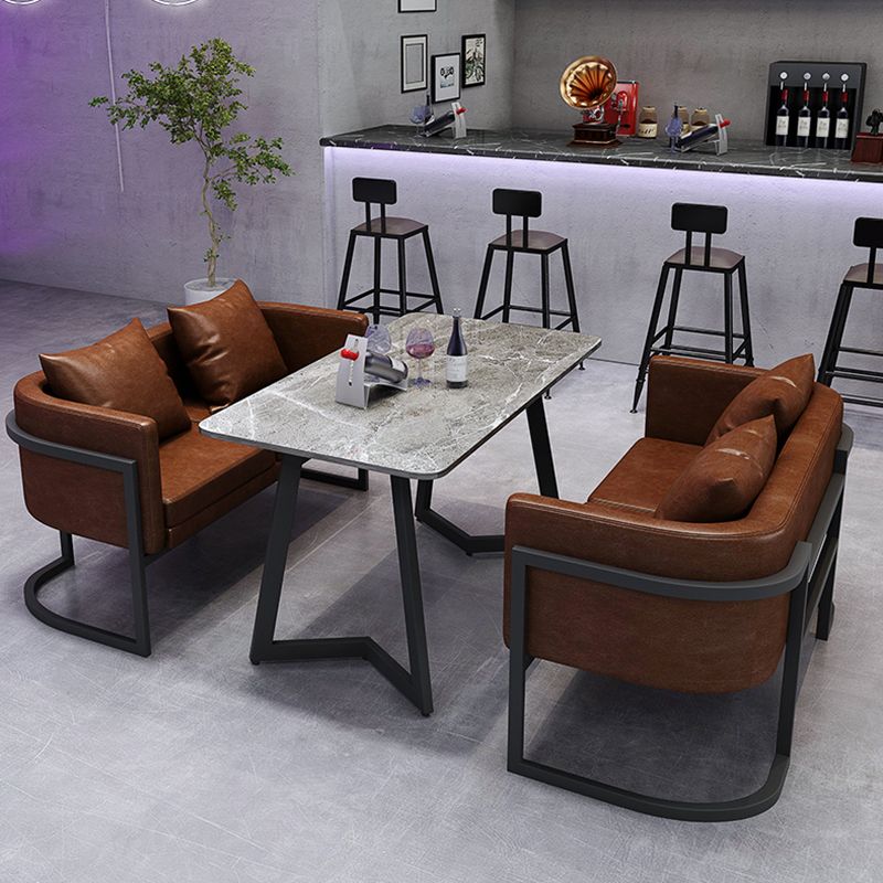 Industriële eettafel van gesinterde steen, keukentafel, grijze tafel met zwart frame voor eetkamer