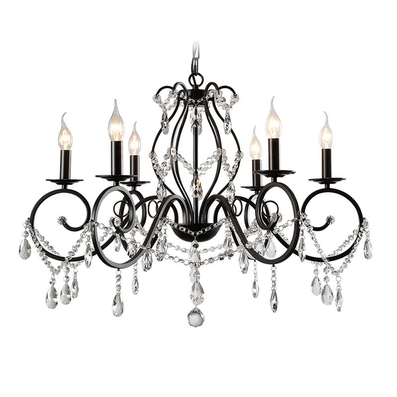 Countryside Candle Chandelier Black Pendant Lighting Fixtures for Living Room