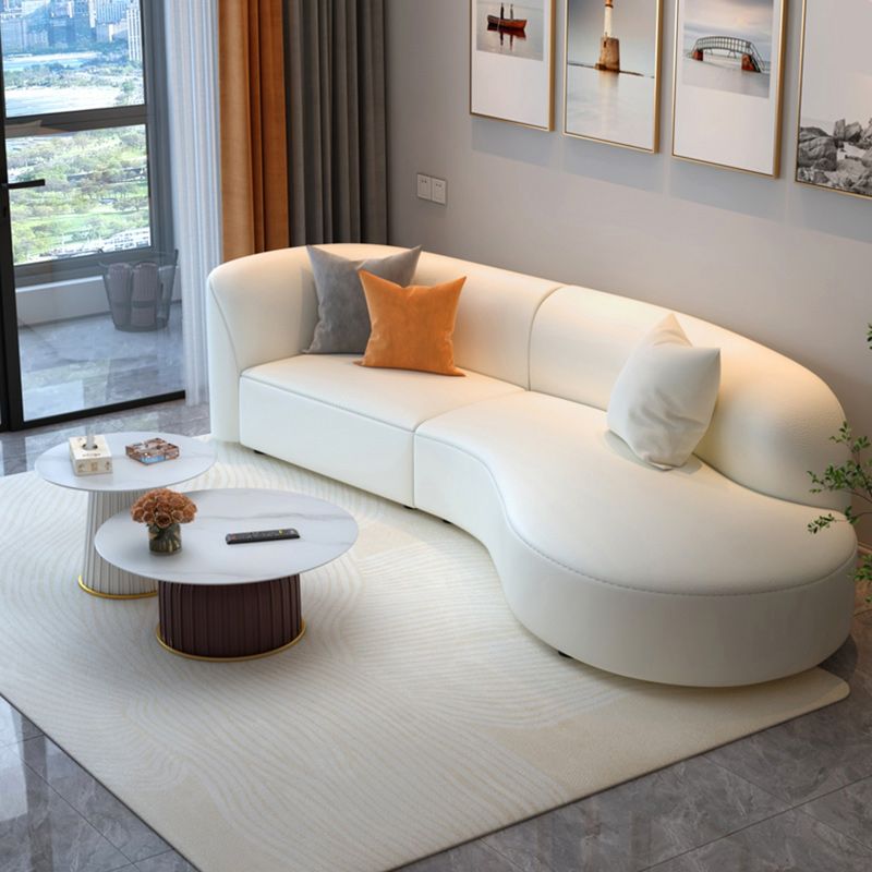 Faux Leather Curved Sofa Glam Simple Irregular Sofa in White of 27.6" H