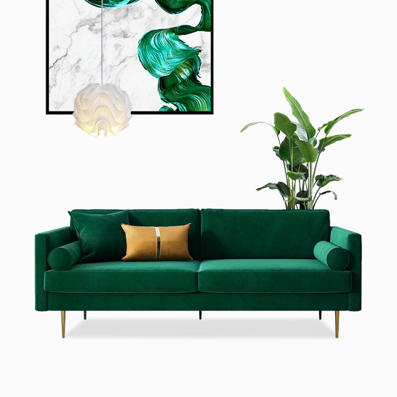 Mid-Century Modern Velvet Loose Back Sofa 31.5" H Square Arm Settee