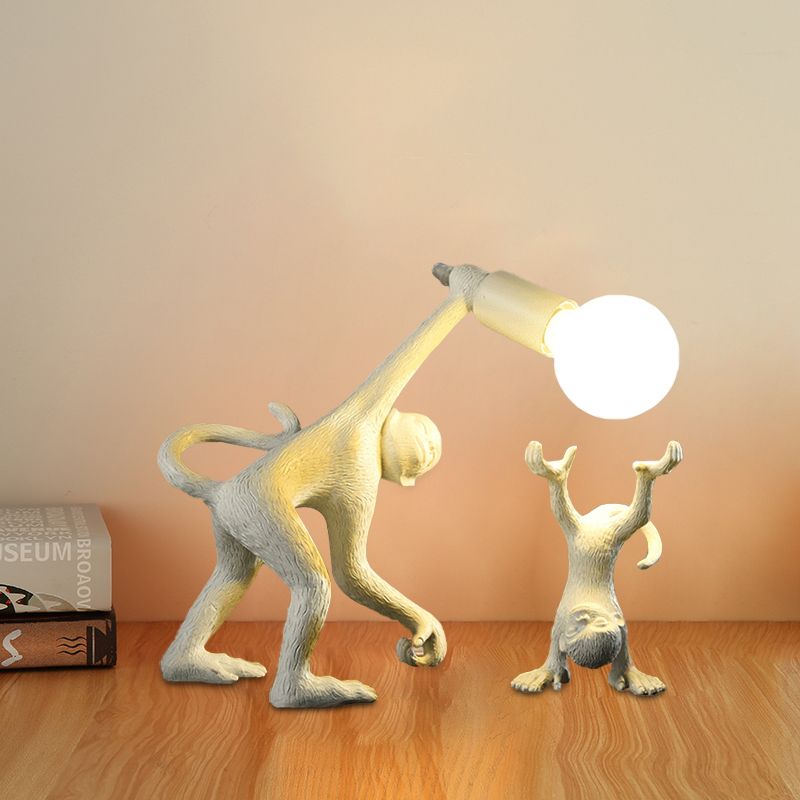 Resin Monkey Shape Night Table Light Creative 1 Bulb Gold/White/Black Reading Lighting for Bedroom