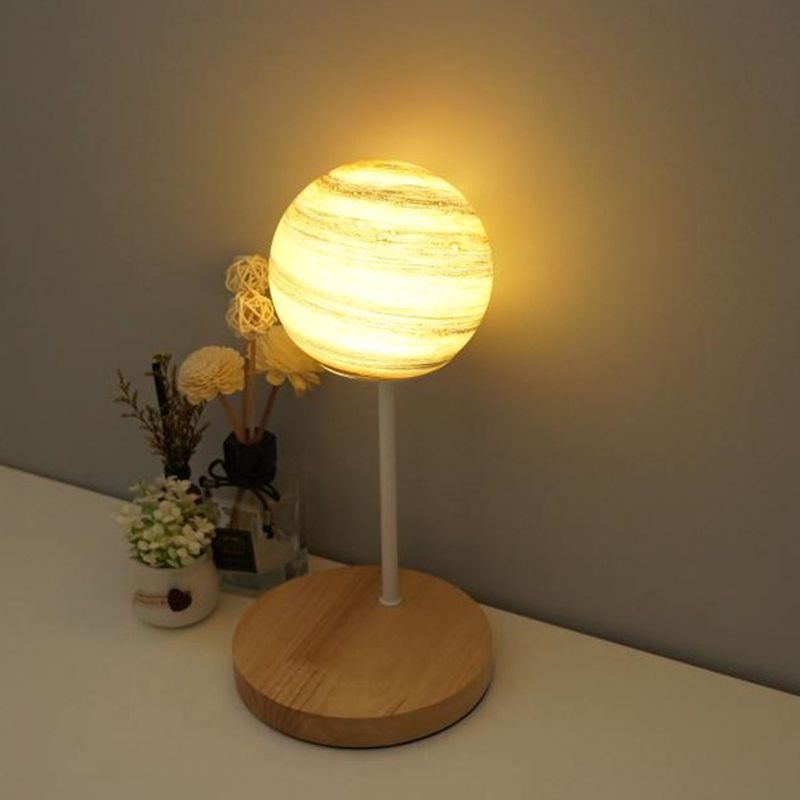 Lámpara de mesa LED Luz de escritorio de madera moderna con sombra Galss para sala de estar (el juguete no incluye)