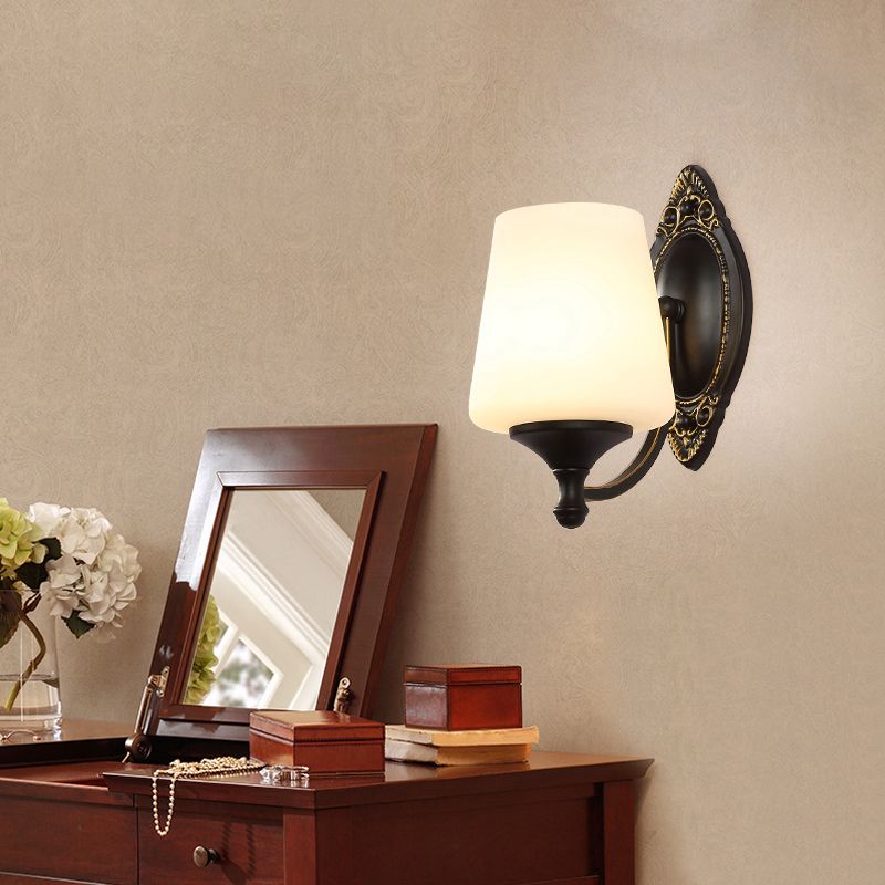 Frosted wit glazen kegel muurlicht vintage woonkamer sconce verlichting in zwart