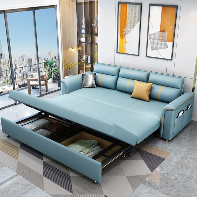 Blue Faux leather Sofa Bed Square Arm Sleeper Sofa, 31.49" Wide