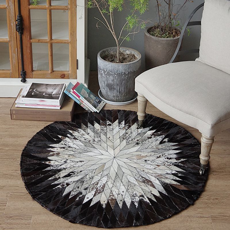 Scandinavian Living Room Rug Multi-Color Geometric Printed Indoor Rug Cowhide Non-Slip Pet Friendly Area Carpet