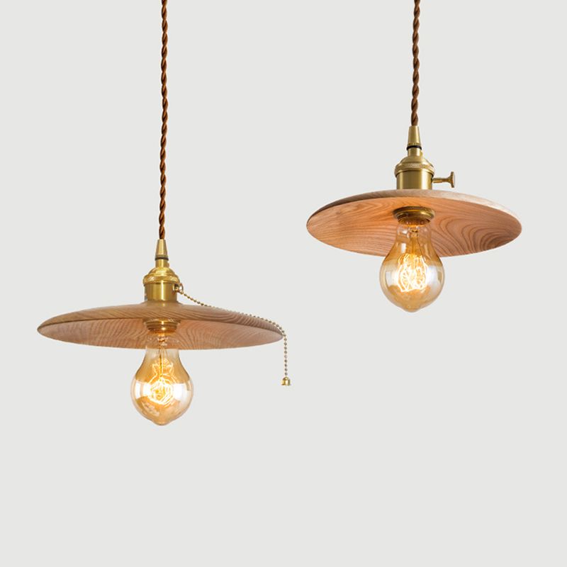 1 Light Pot Cover Hanging Pendant Modern Style Wood Hanging Lighting for Bedroom
