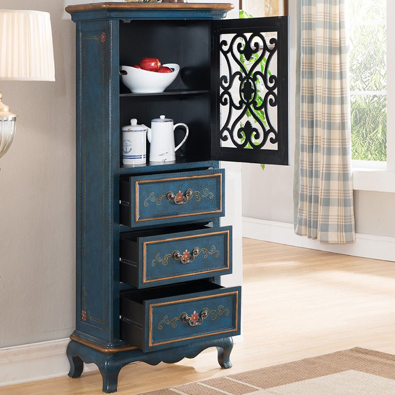Industrial Rectangle Accent Cabinet with 3 Drawers Distressed Finish Cabinet