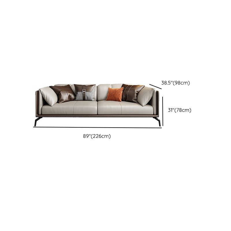 Genuine Leather Tuxedo Arm Sofa Contemporary Brown Sofa with Cushions