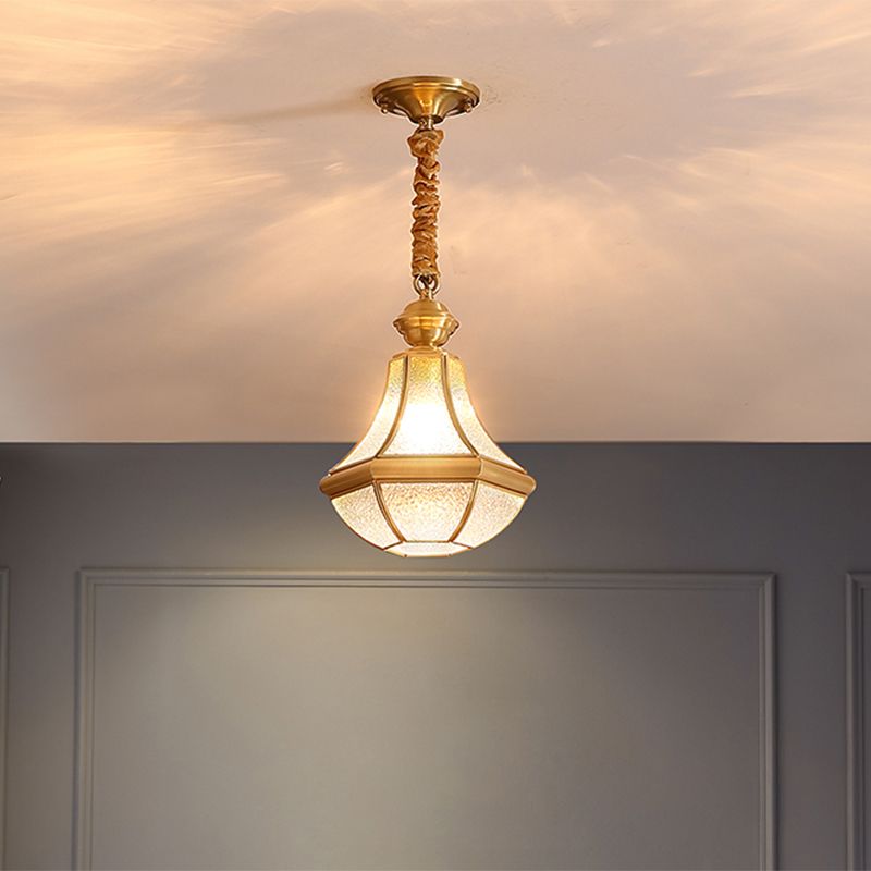 Colonial Style Brass Hanging Light Glass Jar Shade Single Bulb Decorative Pendant Lighting Fixture for Bedroom