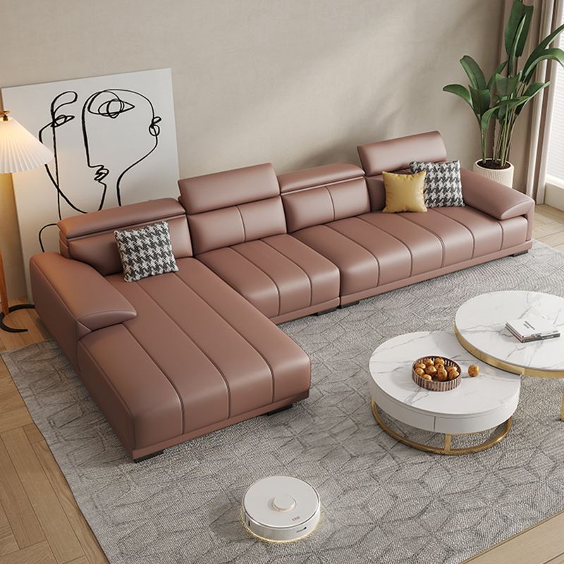 Faux Leather Sofa and Chaise Pillow Top Arm Sewn Pillow Back Seating