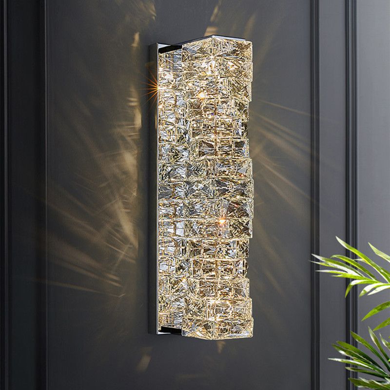 Metal and Crystal Wall Mounted Fixture in Clear LED Post Modern Cylinder Wall Lighting