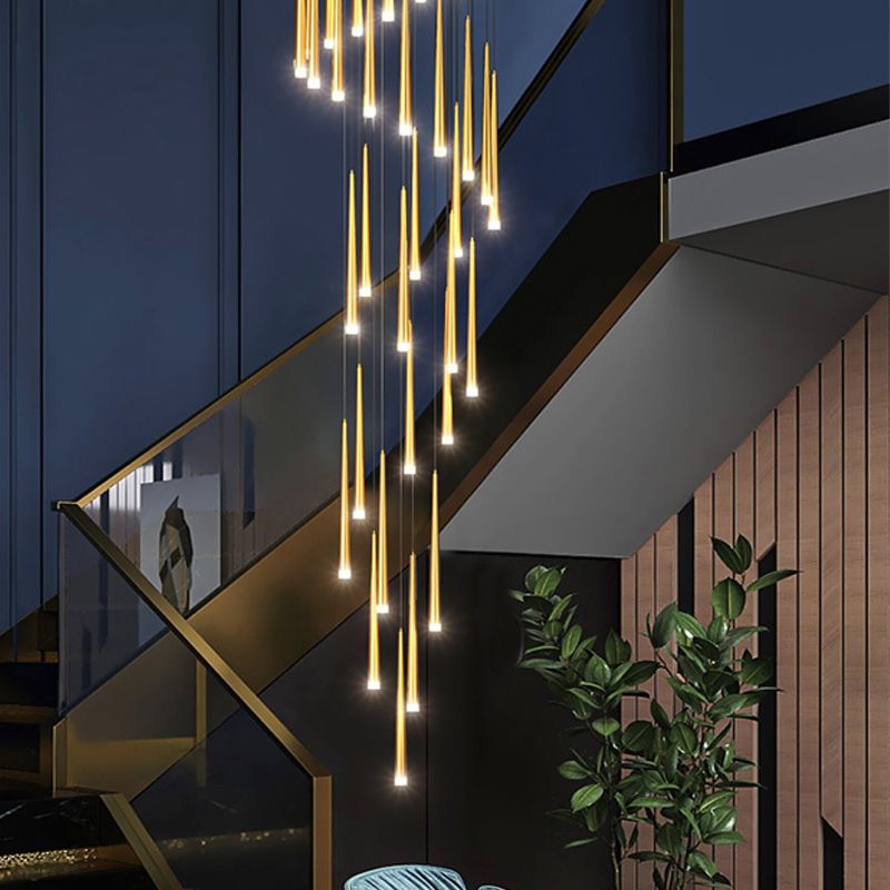 Stairs Pendant Light Fixture Metal Line Shape Modern Style Multiple Hanging Light