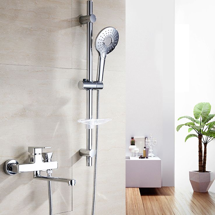 Chrome Polished Bathroom Faucet Wall Mount Swivel Spout with Handheld Shower