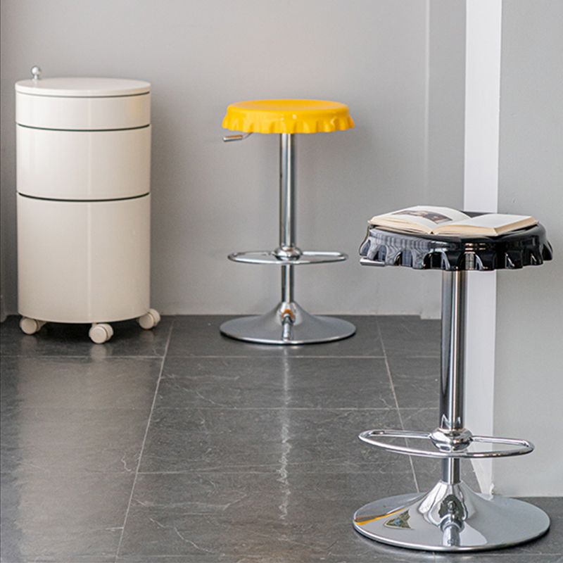 Contemporary Adjustable Backrest Counter High Stool with Metal Base