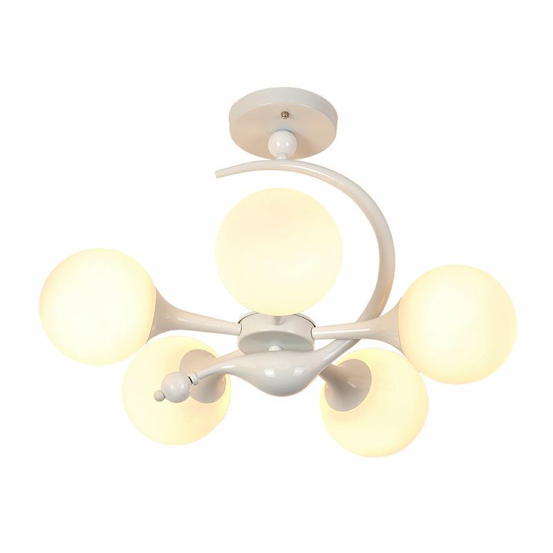 Spherical Semi Flush Mount Fixture Modern Milk Glass Dining Room Ceiling Mounted Light