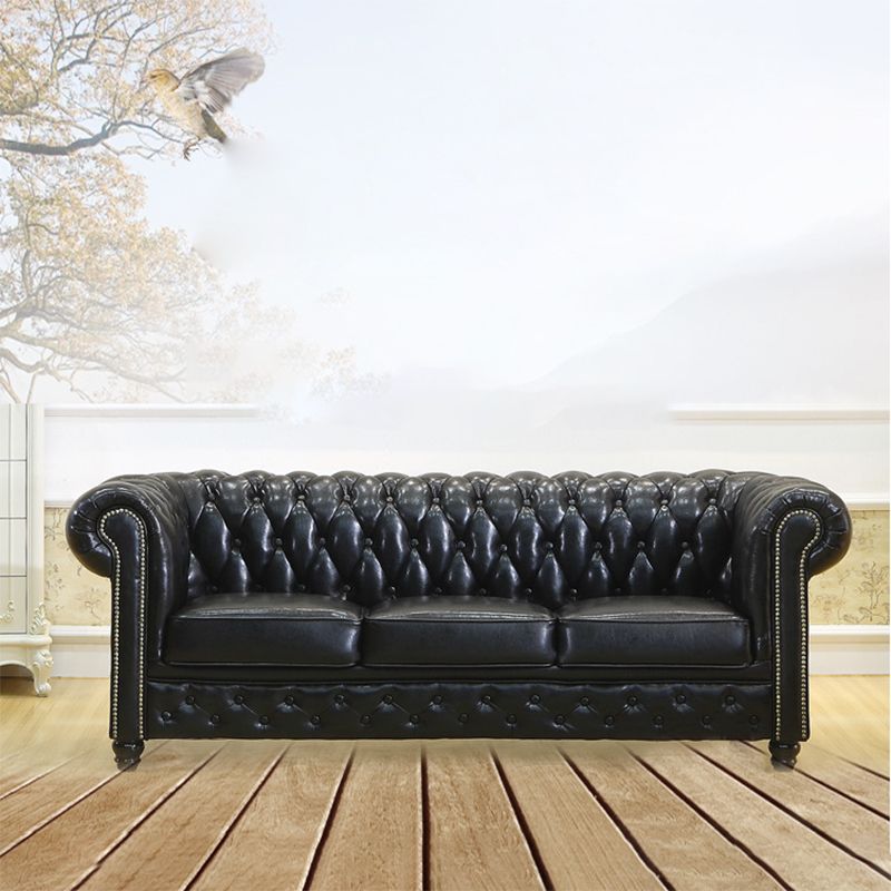 Traditional Living Room Black Tufted Rolled Arm Standard Seating