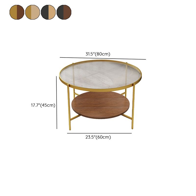 Round Glass Cross Legs Coffee Cocktail Table with Storage Shelf - 17.7" H