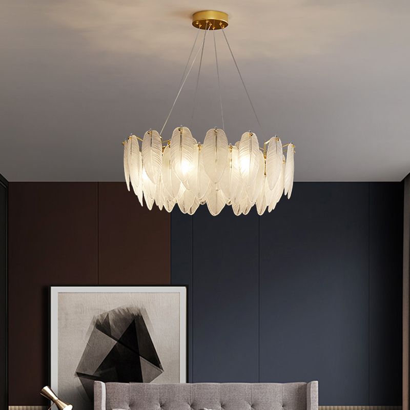 Minimalismo moderno Carrina de plumas de vidrio claro colgante para sala de estar