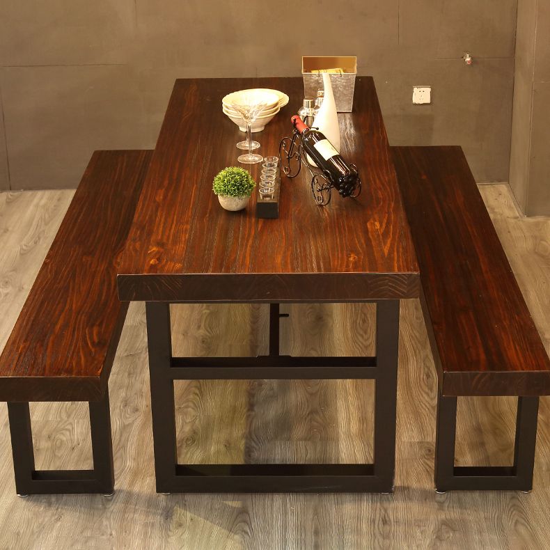 Industrial Style Solid Wood Dining Table Brown Rectangle Table with Trestle Base for Dinning Room