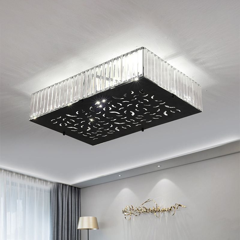 Black 4-Head Ceiling Mounted Fixture Simple Crystal Block Square/Rectangle Flush Lighting for Bedroom