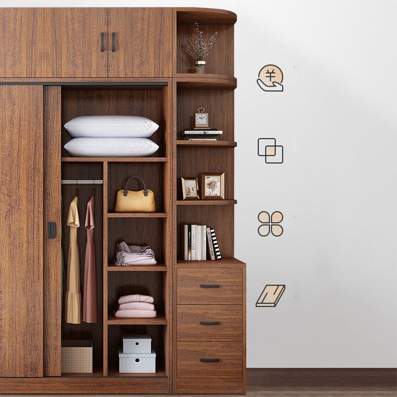 Engineered Wood Wardrobe Armoire Modern Storage Cabinet with Shelves