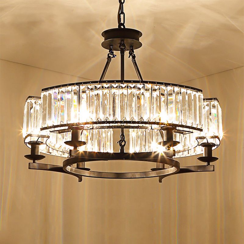 Beveled Crystal Circle Chandelier Lamp Classic Living Room LED Ceiling Suspension Light
