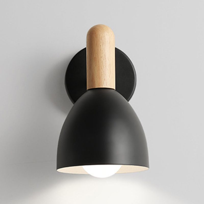 Nordic Style Metal Wall Light Dome Wall Sconce with Wood for Living Room