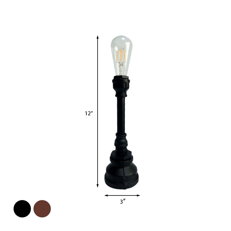 Farmhouse Piping Table Light 1 Bulb Metal Nightstand Lamp in Black/Rust with Plug In Cord for Bar