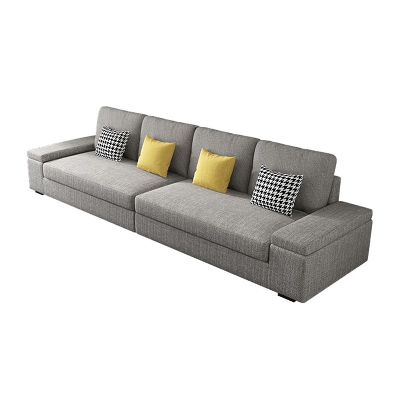Stationary with Storage Slipcovered Square Arm Gray Cushions Sofa