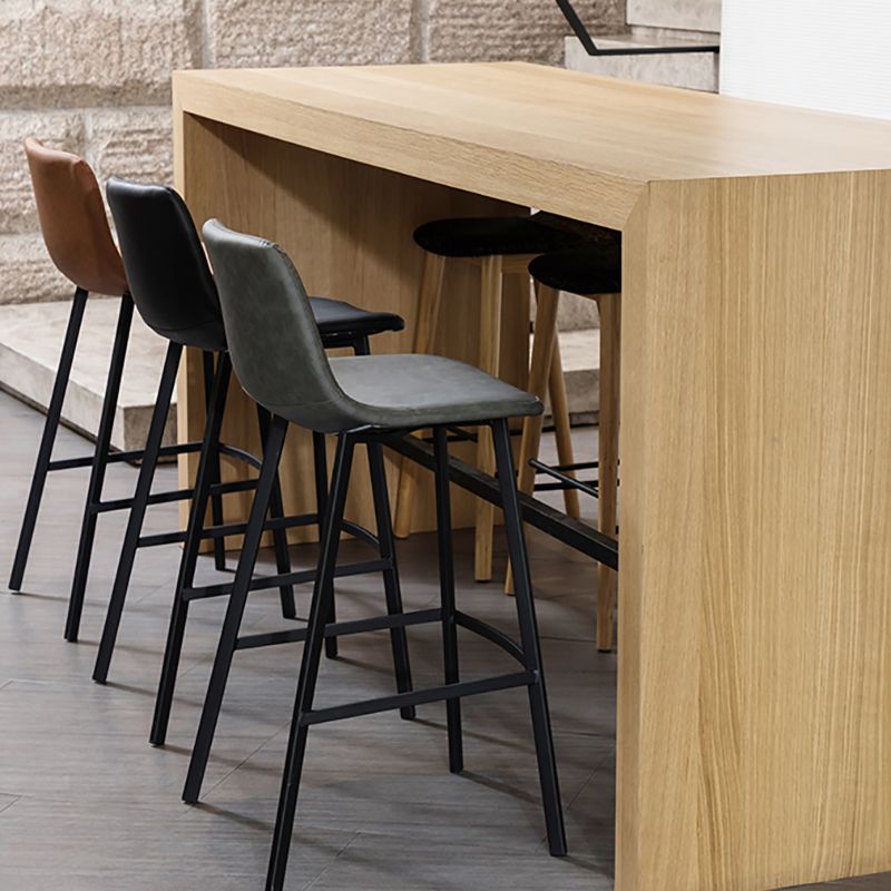 Modern Style Bar-stool Bucket Leather Seat Barstool with Footrest and Iron Legs