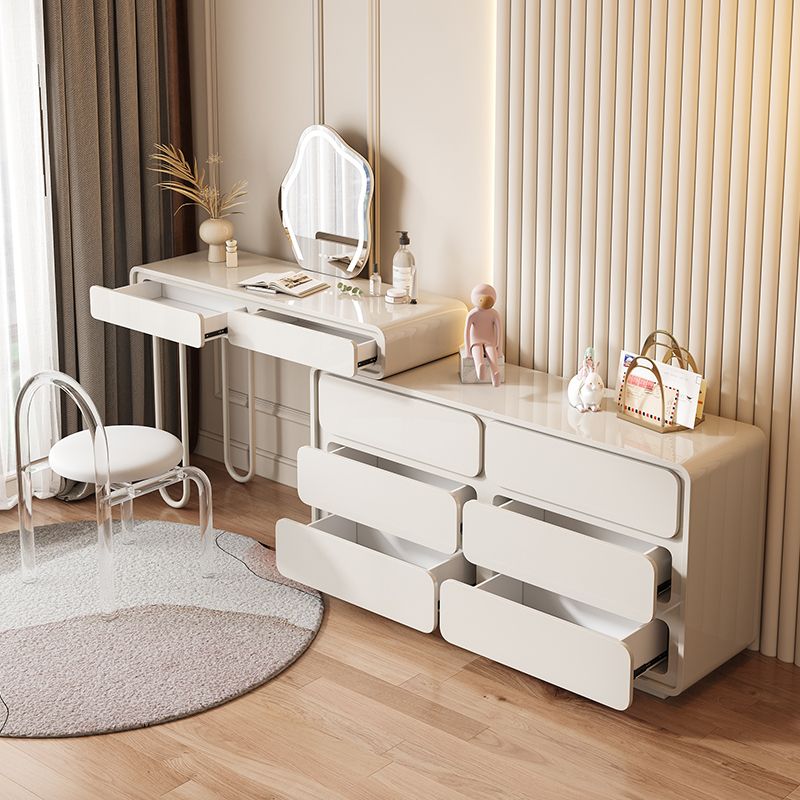 Modern Wooden Vanity Makeup Dressing Table Stool Set in White