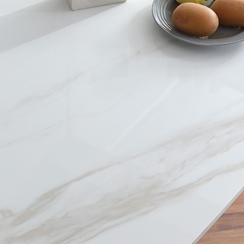 Zeitgenössischer Sinterstein Standard Ess -Set Rechteck Form weißes Esssatz mit 4 Beintisch